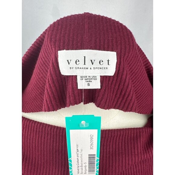 Velvet By Graham & Spencer Burgundy Ribbed Knit Top Size S Made In USA - Picture 4 of 6